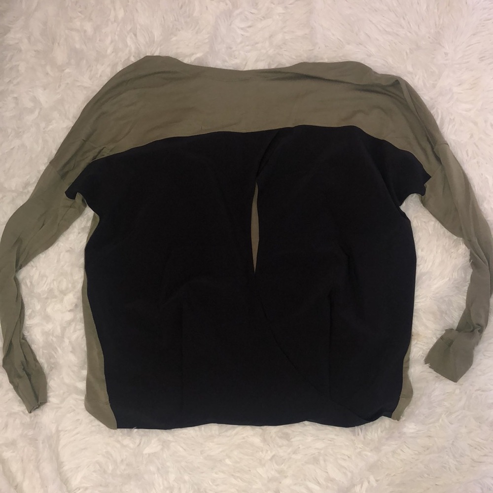 Olive green and black peel a boo back top